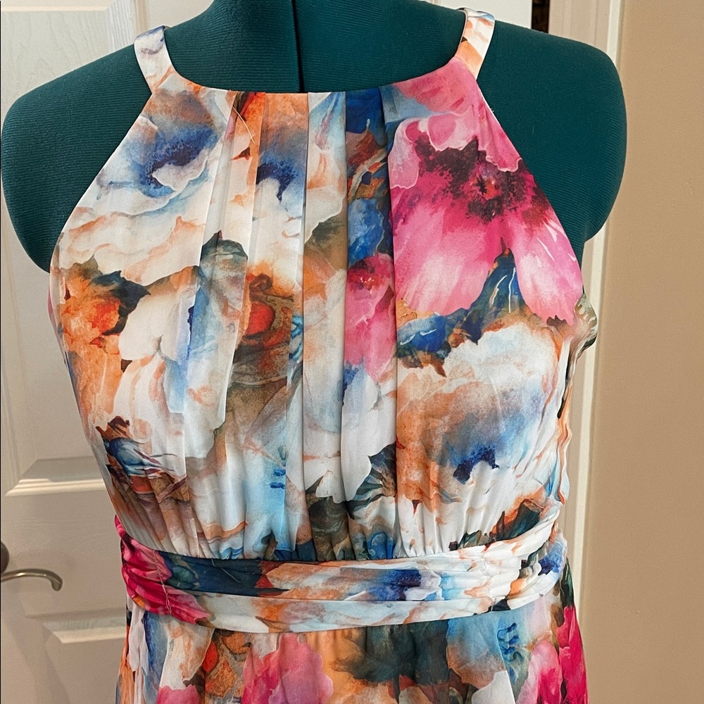 R&M Richards Multicolor Floral Ruffle Maxi Dress 16 Sleeveless - Picture 3 of 9